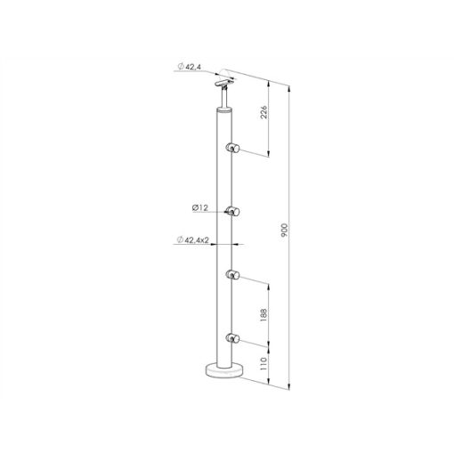 vízszintes pálcás oszlop sík padlóra, fentről rögzítehő 90 cm magas