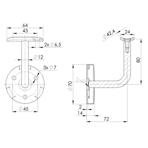 fali kapaszkodótrató takaró rozettával 42,4mm-es csőhöz