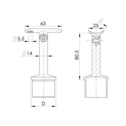 Kapaszkodótartó csuklós D=42.4/42.4mm
